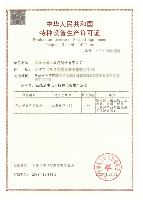 特种设备生产许可证(B级)